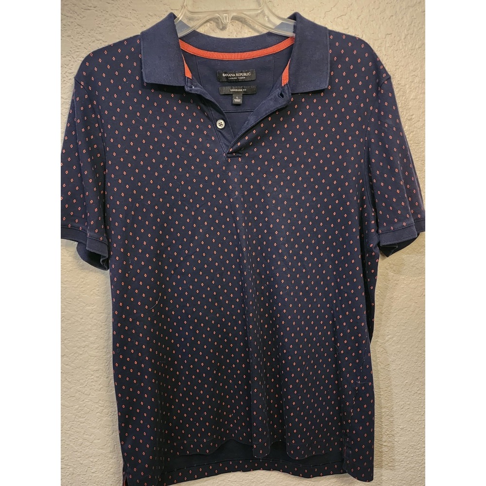 Banana Republic Men's Polo, Size Large, Navy And‎ Orange, Short Sleeve